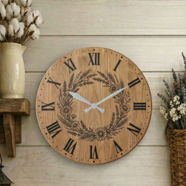 Wildflower Wreath wall clock |  Farmhouse Decor  Stor Klocka (Skapare uppladdad)