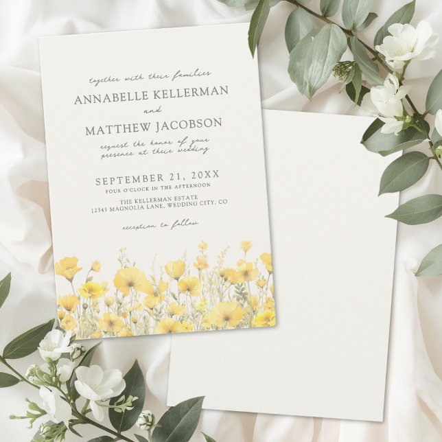 Wildflower Yellow Floral Wedding Inbjudningar (Wildflower Yellow Floral Wedding Invitation)