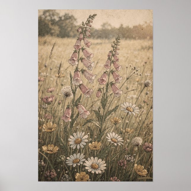 Wildfloweräng Cottagecore Konsttryck Poster (Framsidan)