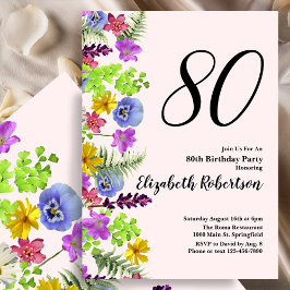 Wildflowers 80th Birthday Invitation in Blush Pink Inbjudningar