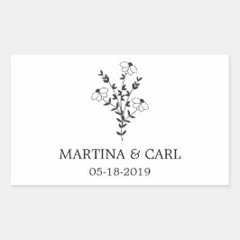 Wildflowers and Branches Wedding Monogram in Black Rektangulärt Klistermärke