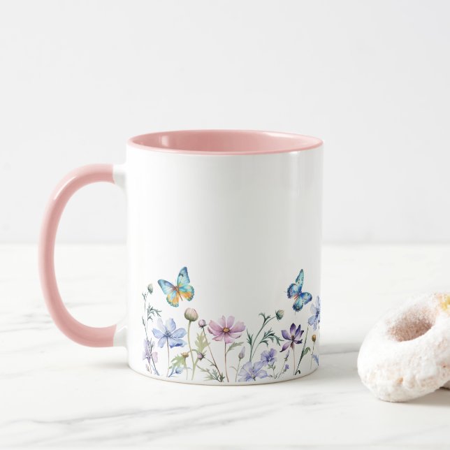 Wildflowers and Butterflies Border  Mugg (Med munk)