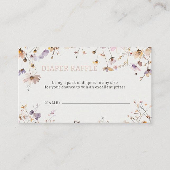 Wildflowers Baby Girl Baby Shower Diaper Raffle Tilläggskort (Framsida)