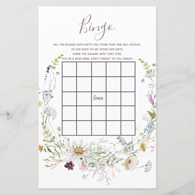 WildFlowers Baby Shower Bingo Game (Framsida)