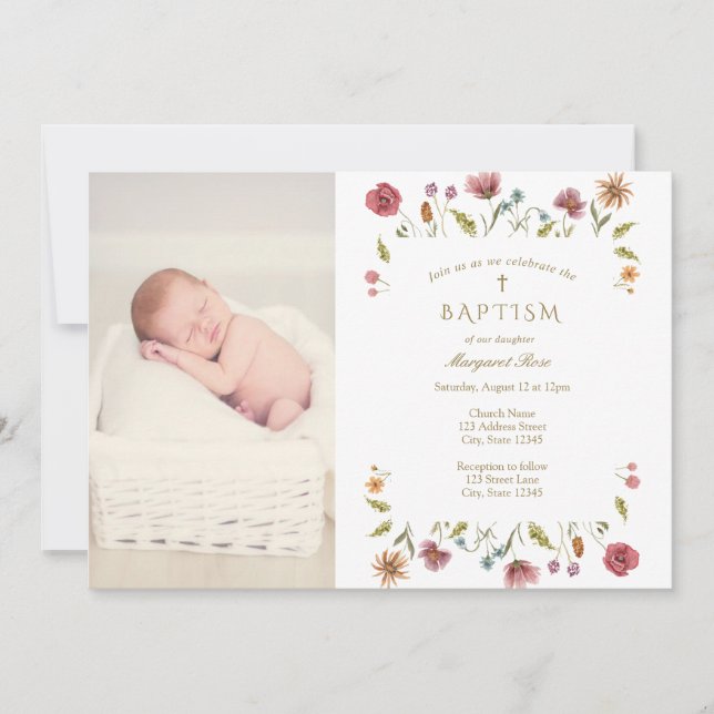 WildFlowers Baptism Photo Inbjudningar (Framsida)
