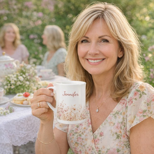 Wildflowers beige pink name benporslin mugg (Skapare uppladdad)