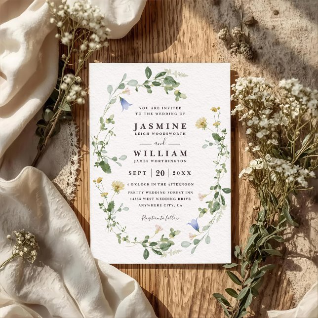 Wildflowers Blooms Rustic Elegant QR Code Wedding Inbjudningar (Skapare uppladdad)