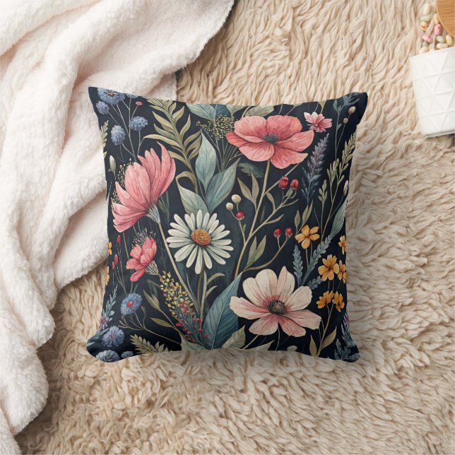Wildflowers Botanical Inspiration Black Kudde (Filt)