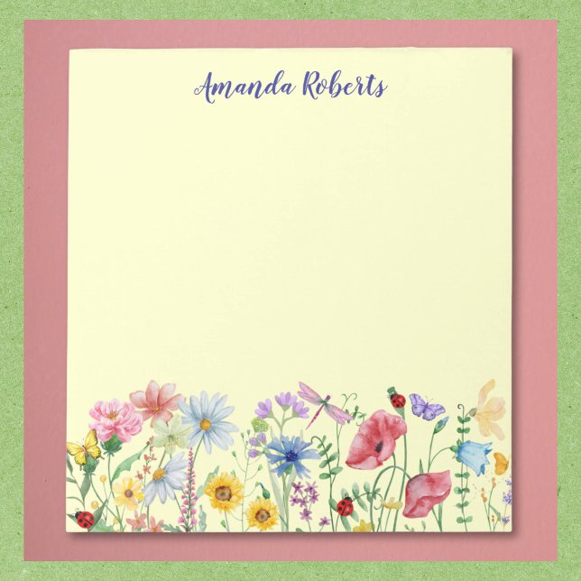 Wildflowers, Butterflies, and Ladybugs Notepad Anteckningsblock (Multiple sizes available. Text may be easily updated or removed.)