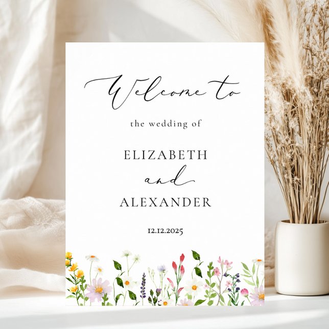 Wildflowers Elegant Calligraphy Wedding Welcome Poster (Skapare uppladdad)