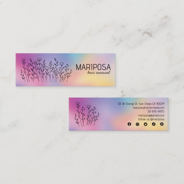Wildflowers Elegant Custom Social Icons Rainbow Mini Visitkort (Fram/baksida)