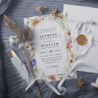 Wildflowers ELegant Modern Budget QR Code Wedding Inbjudningar