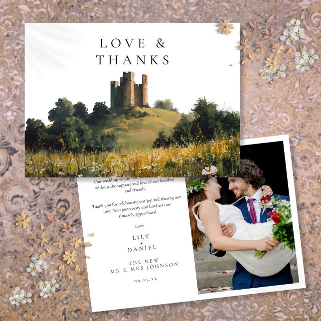 Wildflowers Floral Castle Wedding Photo Tack Kort (Wildflowers Floral Castle Wedding Photo Thank You Card)