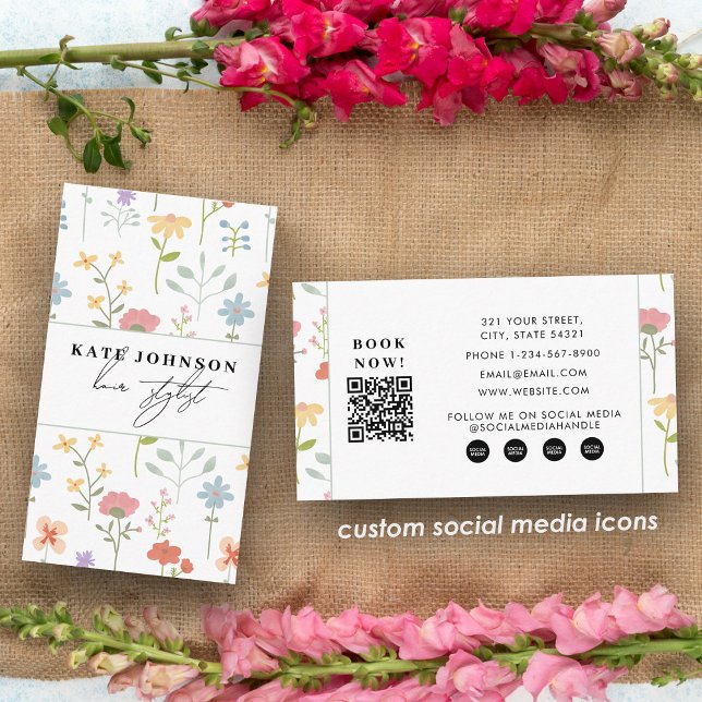 Wildflowers Floral Salon Hair Stylist Makeup Visitkort (Wildflowers Floral Salon Hair Stylist Makeup Business Card)