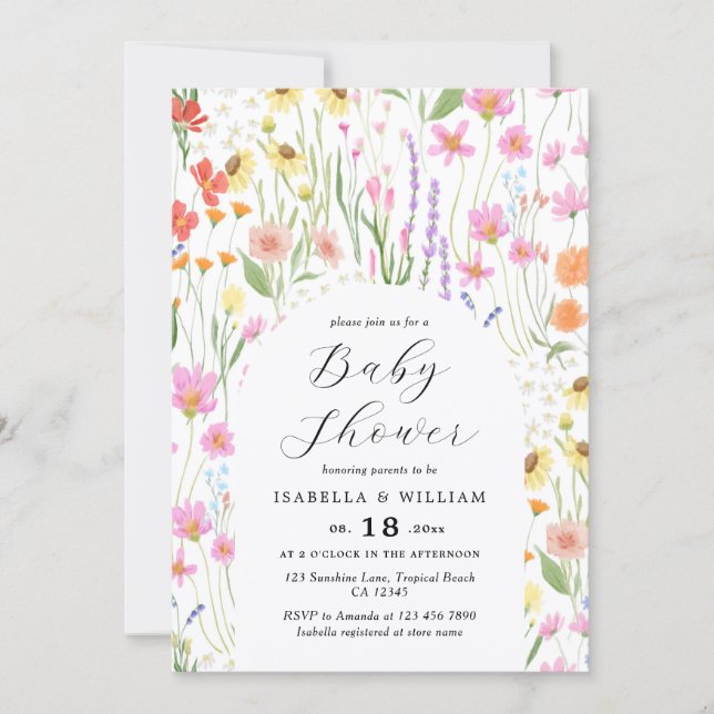 Wildflowers Garden Girl Baby Shower Invitation Inbjudningar (Framsida)