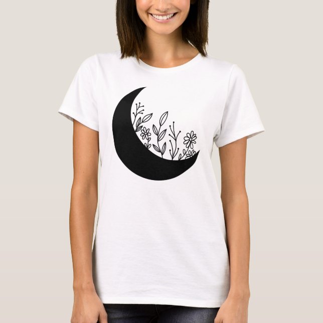 Wildflowers Growing from Moon Illustration T Shirt (Framsida)