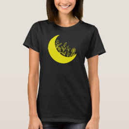 Wildflowers Growing from Moon Illustration T Shirt