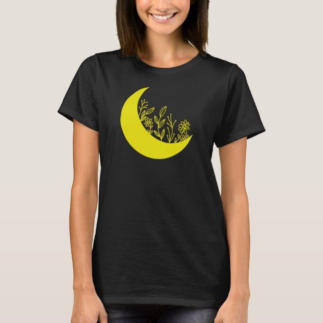 Wildflowers Growing from Moon Illustration  T Shirt (Framsida)