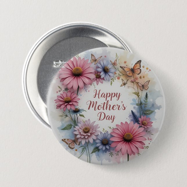 Wildflowers Happy Mother's Day Knapp (Framsida & baksida)