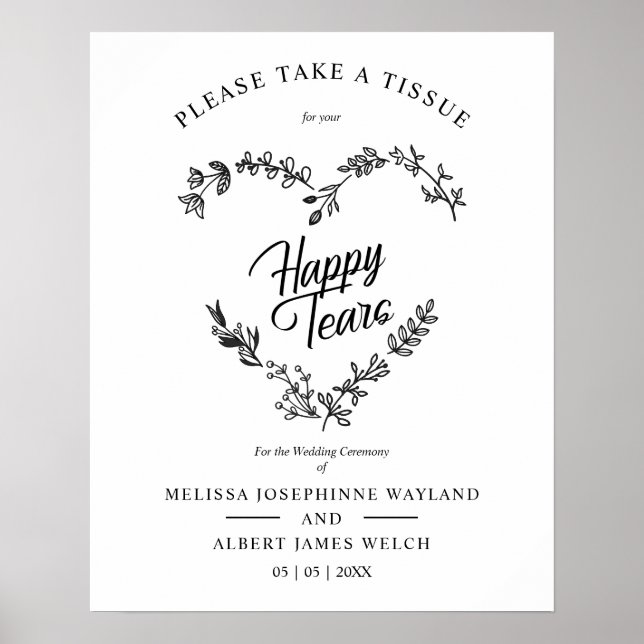 Wildflowers Heart Happy Tears Wedding Quote Poster (Framsidan)