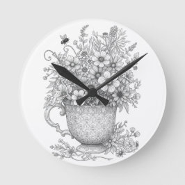 Wildflowers & Honey Bee Ink Art Wall Clock Rund Klocka