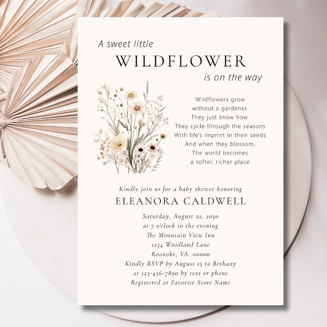 Wildflowers Inspirational Poem Baby Shower Inbjudningar (Delicate Wildflowers Inspirational Poem Baby Shower Invitation)