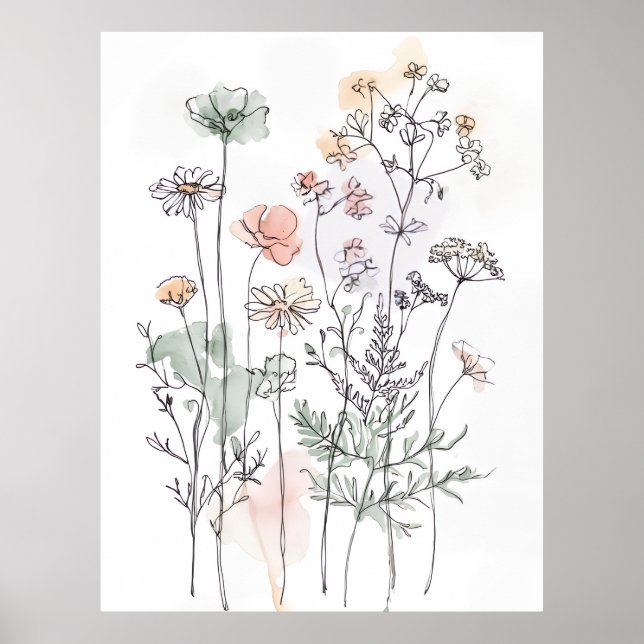 Wildflowers & Leafy Branches, Modern Home Décor Poster (Framsidan)