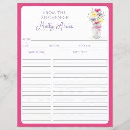 Wildflowers Mason Jar Pink Country Recipe Sheets