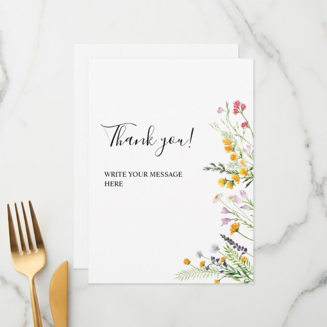 Wildflowers modern Thank you table sign Meny (Fram/Back In Situ)