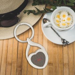 Wildflowers pattern name grey Metal Keychain Twisted Heart Silverfärgad Nyckelring