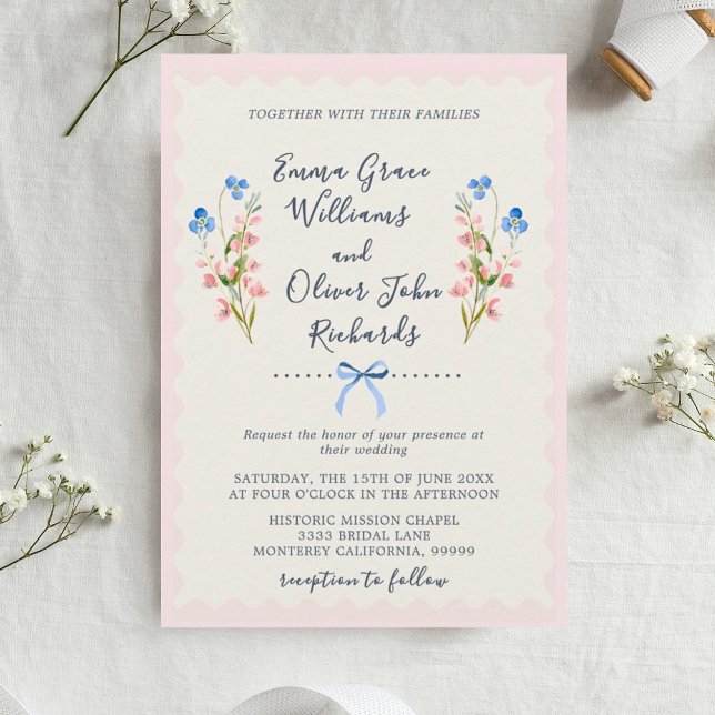Wildflowers Pink Romantic Garden Wedding Inbjudningar (Wildflower Romantic Garden Wedding Invitation.)