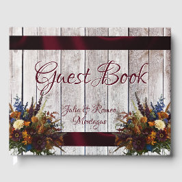 Wildflowers, Ribbon & Heart Wedding - Burgundy Gästböcker