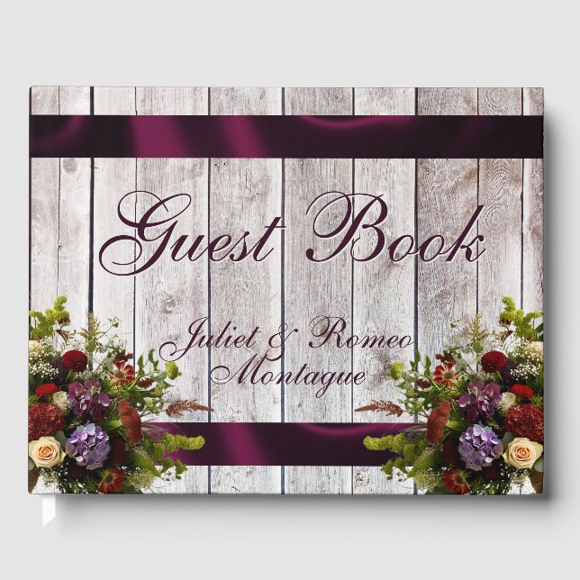 Wildflowers, Ribbon & Heart Wedding - Purple Gästböcker (Framsida)