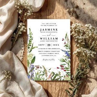 Wildflowers Rustic Elegant Modern QR Code Wedding Inbjudningar