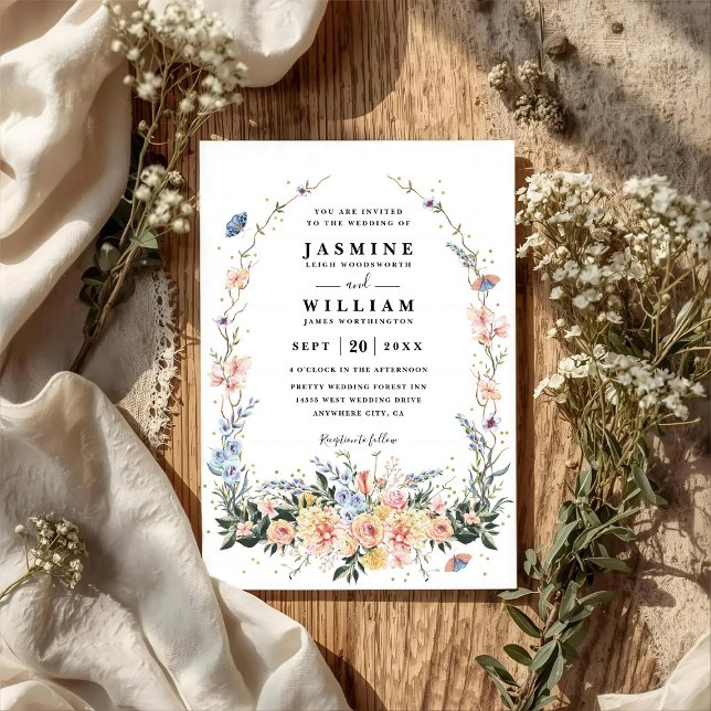 Wildflowers Rustic Spring Dusty QR Code Wedding Inbjudningar (Skapare uppladdad)