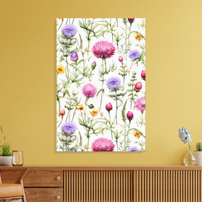 Wildflowers Seamless Pattern Premium Wrapped  Canvastryck (Insitu (Vardagsrum))