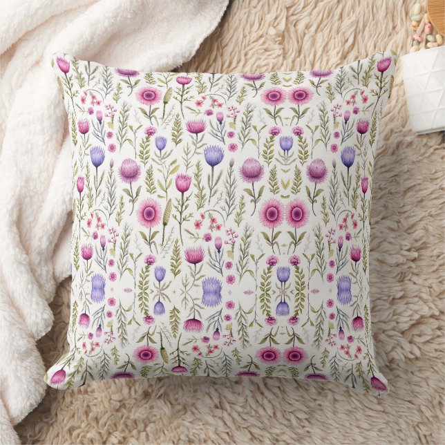 Wildflowers Seamless Pattern Throw Pillow Kudde (Filt)