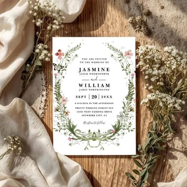 Wildflowers Spring Wreath Rustic QR Code Wedding Inbjudningar (Skapare uppladdad)