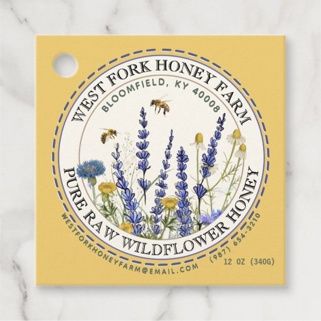 Wildhoney-etikett med bin streckade Gräns Gåvor Etiketter (Framsida)