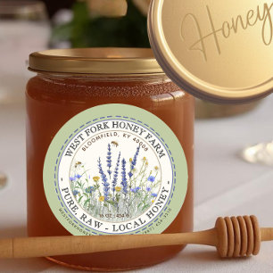 Wildhoney-etikett med bin streckade Gräns Runt Klistermärke