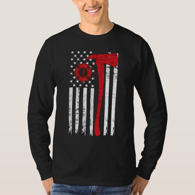 Wildland Firefighter Ax American Flagga Fireman T Shirt (Framsida)