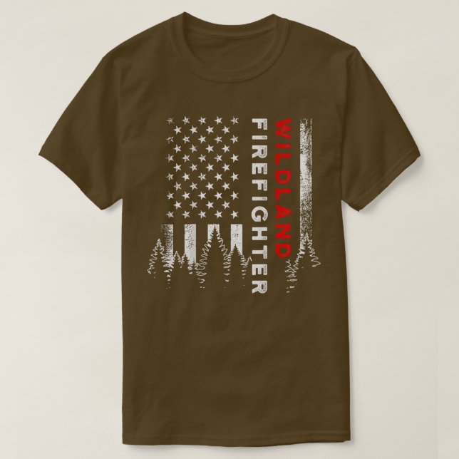 Wildland Firefighter Us Flagga Firemen T Shirt (Design framsida)