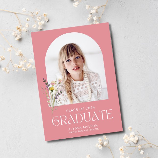 WildlblommPhoto Simple Girl Studentfest Inbjudningar (Wildlflower Photo Simple Girl Graduation Party Invitation)