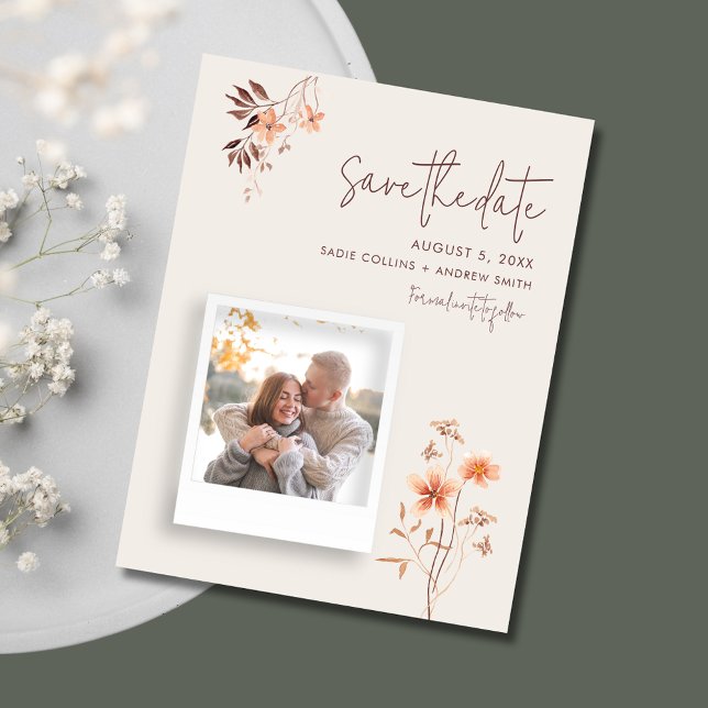 Wildlfower Boho Bröllop QR-kod Spara datum Meddelande Vykort (Wildlfower Boho Wedding QR Code Save the Date Postcard)