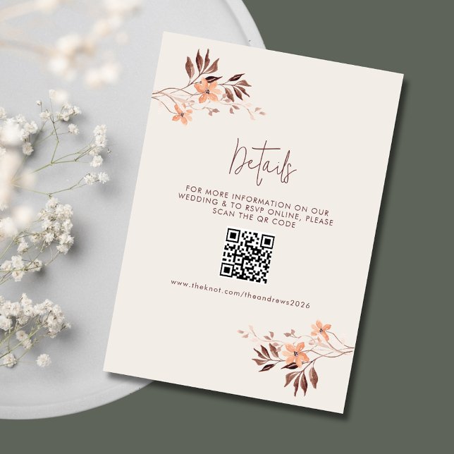 Wildlfower Boho QR Bröllop webbplats Tilläggskort (Wildlfower Boho QR Wedding Website Enclosure Card)