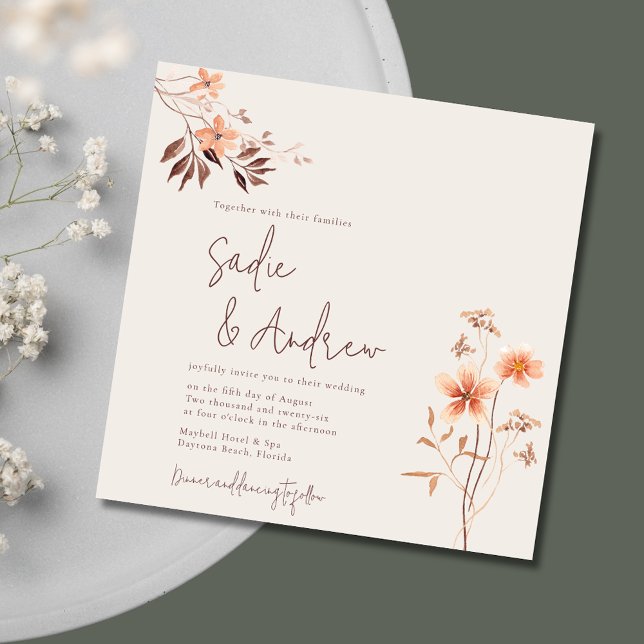 Wildlfower Rustic Outdoor Boho bröllopsinbjudan Inbjudningar (Wildlfower Rustic Outdoor Boho Wedding Invitation)