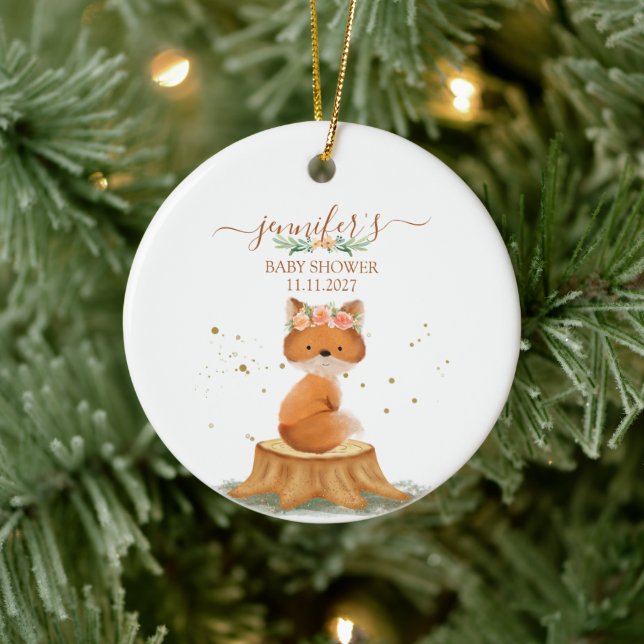 Wildlife Animal Fox Flower two sided Julgransprydnad Keramik (Träd)
