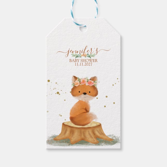 Wildlife Animal Fox with Flower thank you Presentetikett (Framsidan)