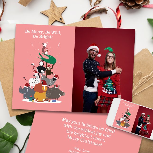 Wildlife Animals Christmas Tree Flat Holiday Card Julkort (Wildlife Animals Christmas Tree Card)