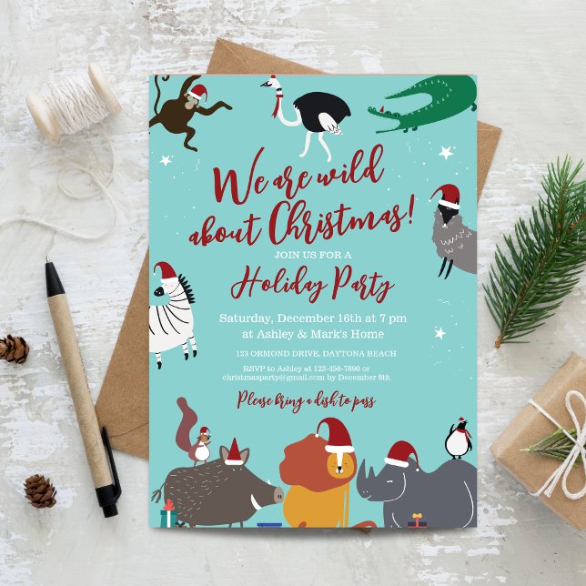 Wildlife Animals jul Party Inbjudningar (Wildlife Animals Christmas Party Invitation)